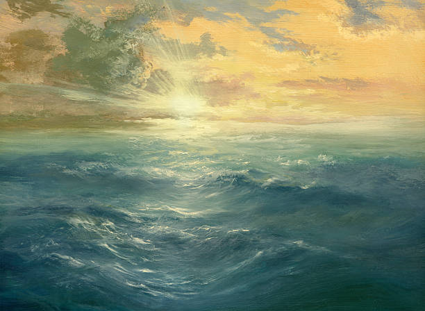 ocean, zachód słońca - seascape stock illustrations