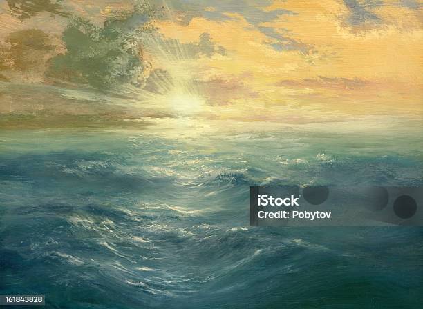 Oil Painting Of A Sunset Over The Ocean Stock Illustration - Download Image Now - Sea, Lake, Storm