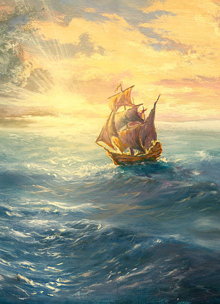 illustrations, cliparts, dessins animés et icônes de coucher de soleil sur l'océan - storm pirate sea nautical vessel