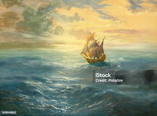 Ocean Sunset Stock Illustration - Download Image Now - Nautical Vessel, Sailing Ship, Brigantine