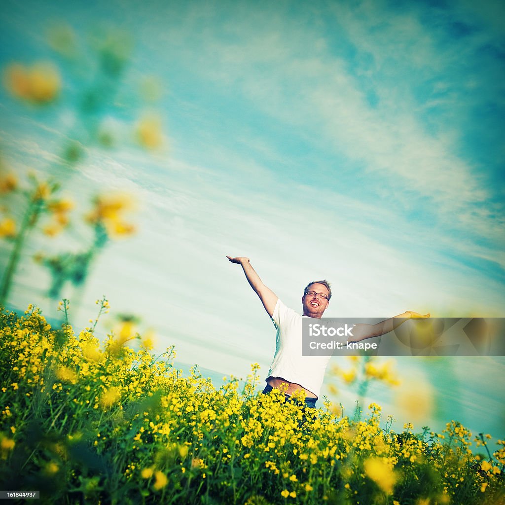 Mann in rapeseed field - Lizenzfrei Raps Stock-Foto