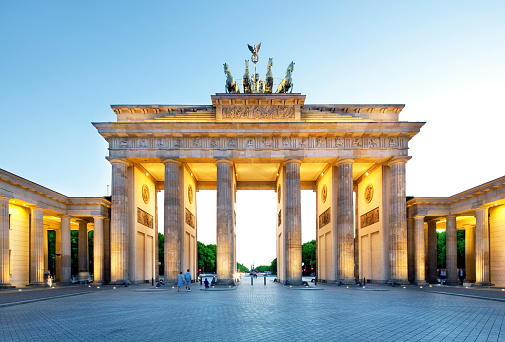 The Brandenburg Gate in the evening, Berlin, Germany. Stars with the gate