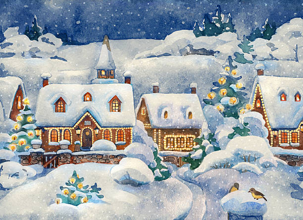 ilustrações de stock, clip art, desenhos animados e ícones de merry natal! - paintings landscape fairy tale painted image