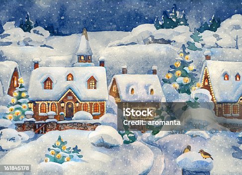 istock A Christmas card that shows a winter village 161845178