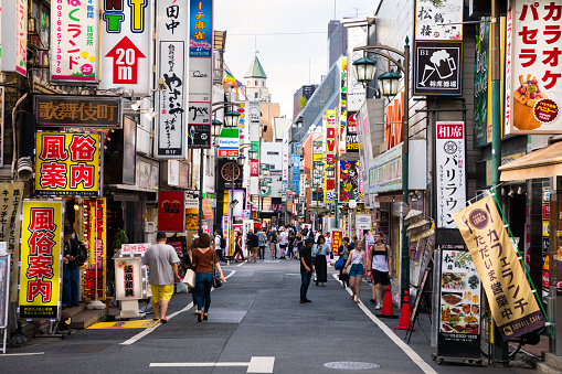August 6, 2019: Street cityscape in Tokyo in a summer day