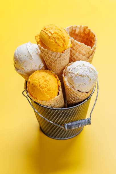 Lemon ice cream in delightful waffle cones