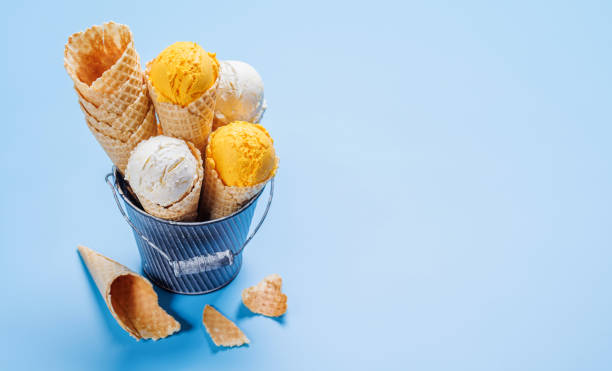 Lemon ice cream in delightful waffle cones