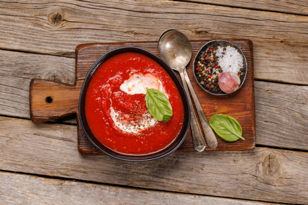 istock Refreshing homemade cold tomato gazpacho soup 1618485790