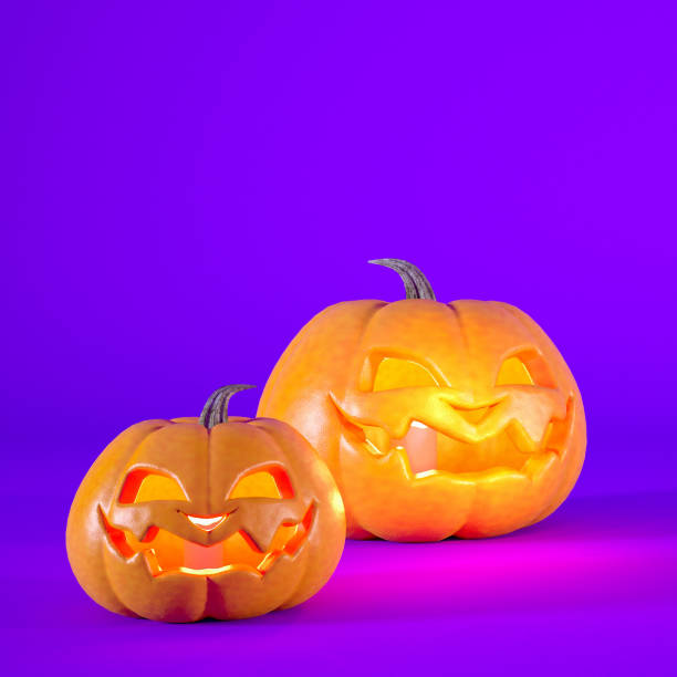 istock Halloween concept purple background with orange pumpkin Jack o lanterns 3d rendering. 1618495642