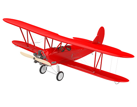 Red Airplane Biplane isolated on white background. 3D render