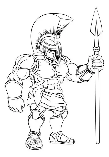 Vector illustration of Spartan Warrior Roman Gladiator or Trojan Cartoon