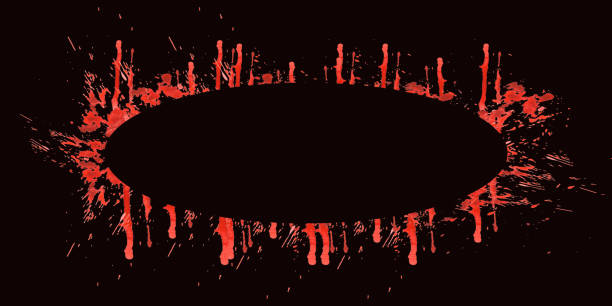 istock Halloween oval banner Blood stains Watercolor hand painted illustration isolated dark background 1618523584