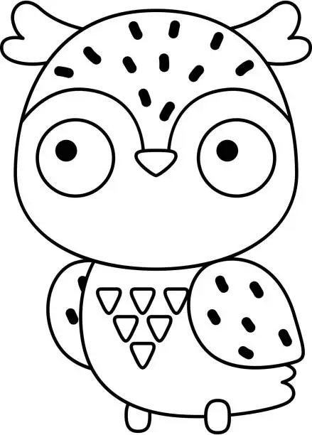 Vector illustration of a vector of a cute owl in black and white coloring