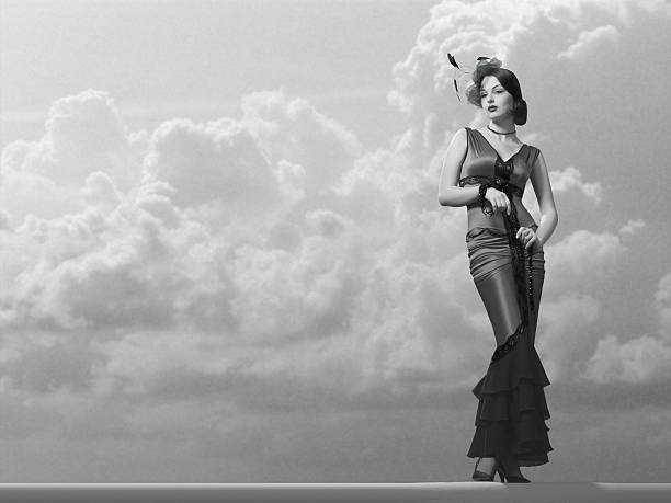 elegante modelo de moda em um clássico estilo filme noir. - women sex symbol femme fatale fashion model - fotografias e filmes do acervo