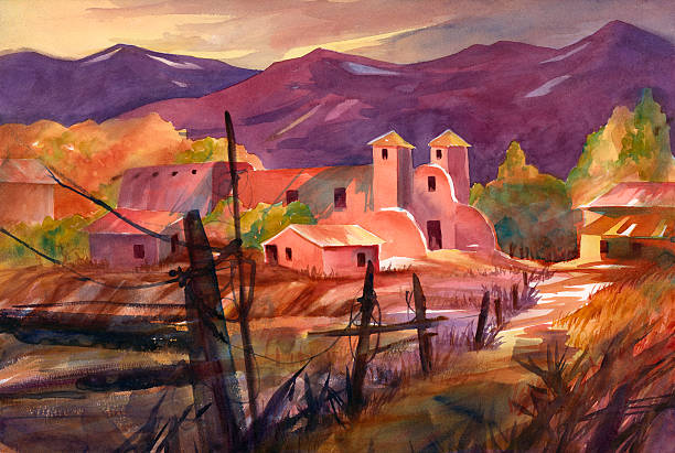 mexican village - fine art painting obrazy stock illustrations
