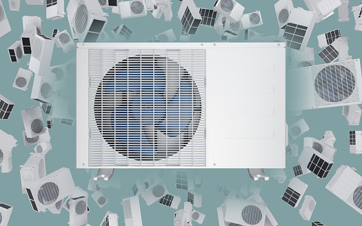 external air conditioner unit on the background of small air conditioners