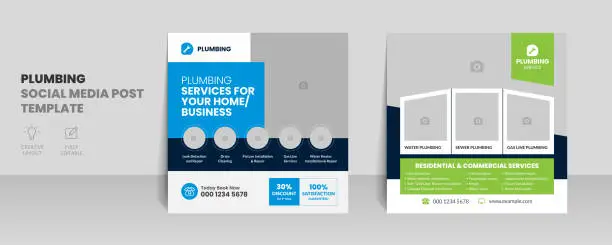 Vector illustration of Plumbing service social media post banner template with professional handyman home repair web banner design layout