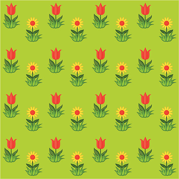 플로럴 연속무늬 - tulip sunflower single flower flower stock illustrations