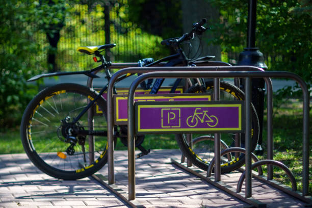 istock Bikes in the parking lot for bicycles, the view from the side. Selective focus 1618555674