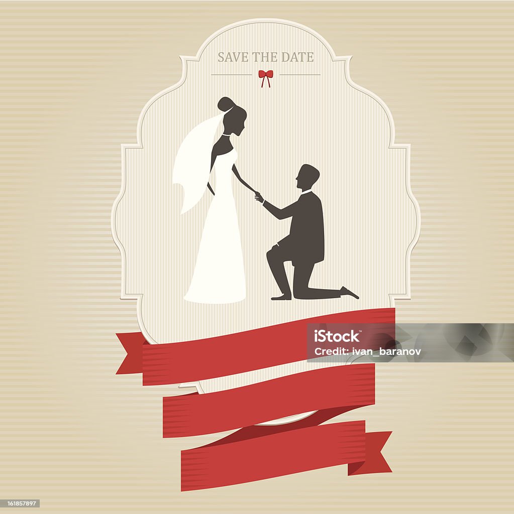 Винтажные Приглашение на свадьбу с жениха и невесты, держа руки - Векторная графика RSVP роялти-фри