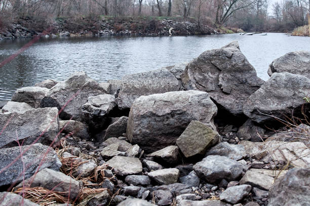 istock Large boulders by the river, stones, autumn 1618581268