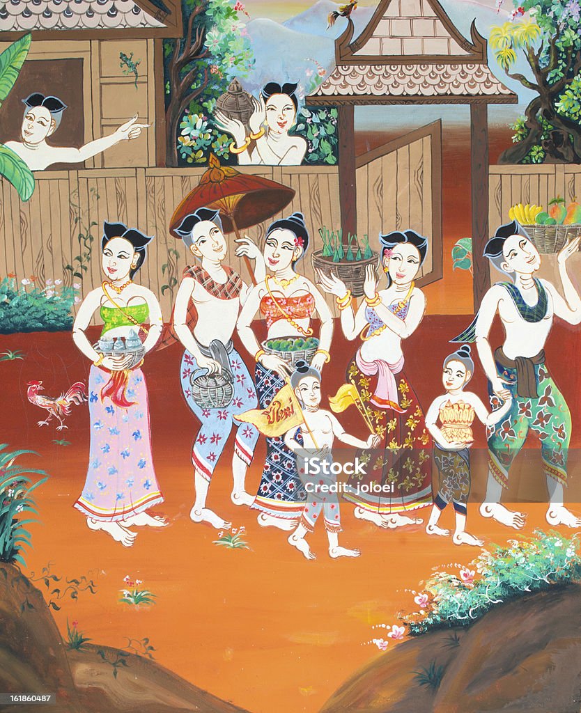 Pintura de arte tailandés en pared en temple. - Foto de stock de Antigualla libre de derechos