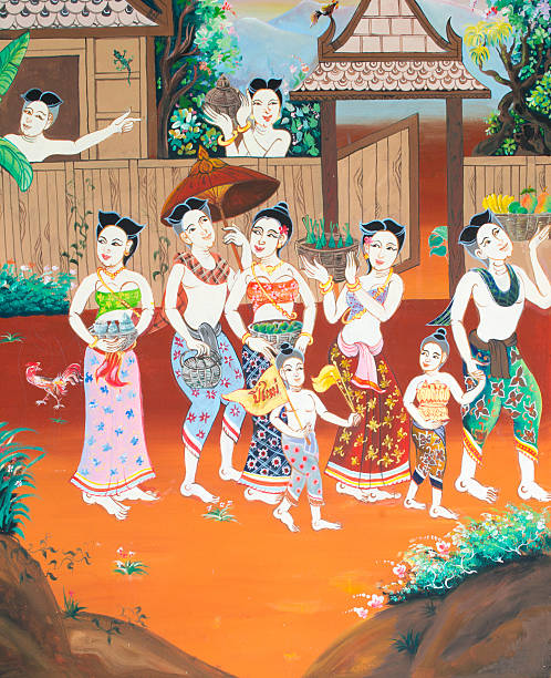 istock Art thai painting on wall in temple. 161860487