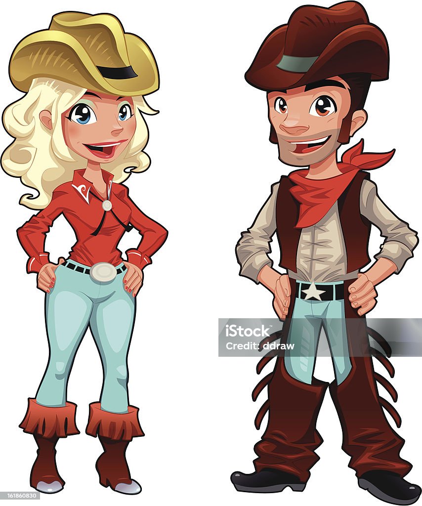 Cowboy and cowgirl. Cowboy and cowgirl. Funny cartoon and vector characters, isolated objects Cowgirl stock vector