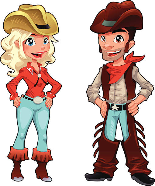 Cowboy and cowgirl. vector art illustration