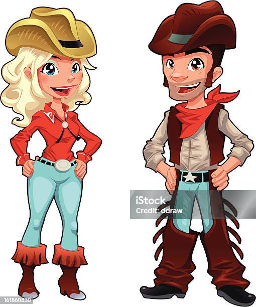 Cowboy And Cowgirl Stock Illustration - Download Image Now - Cowgirl, Wild West, Anthropomorphic Smiley Face