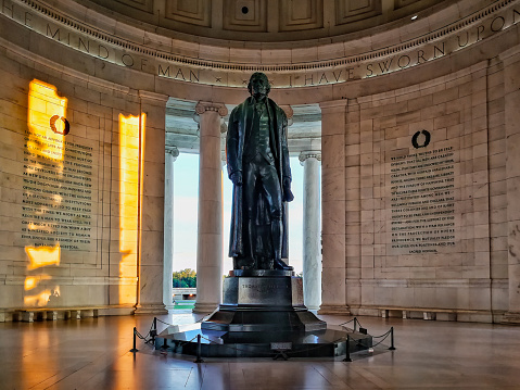 A statue of Thomas Jefferson, the third president of the United States, inside the Jefferson Memorial in Washington, D.C.