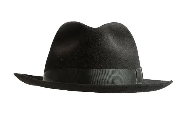 Black felt hat (Headdress, isolated 100% white, in focus)