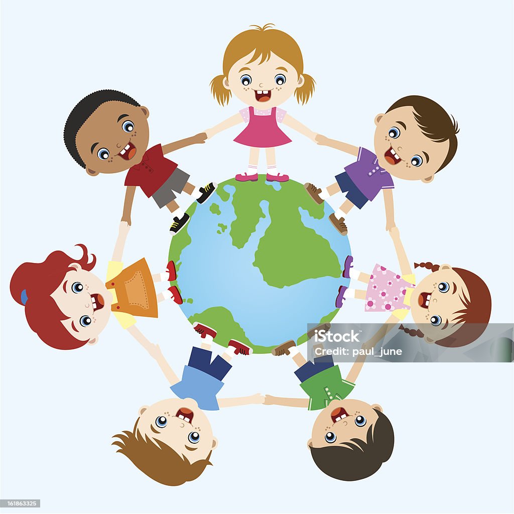 Wielokulturowym dzieci trzymając się za ręce - Grafika wektorowa royalty-free (Adolescencja)