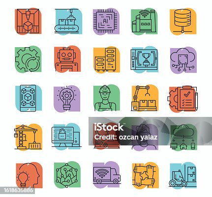 istock Industry 4.0 Line Icons Editable Stroke. Automation , Big Data , Artificial Intelligence , Machine Learning , Connection , Electricity , Gasoline 1618635886