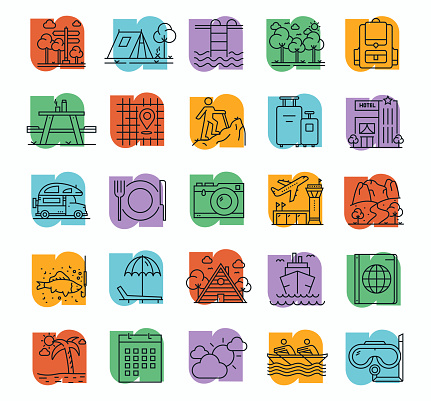 Tourism And Travel Line Icons Editable Stroke.