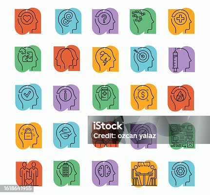 istock Mental Health Line Icons Editable Stroke.  Healthcare, Medicine, Hospital Bed, Hospital, Human Brain, Illness, Loneliness, Mental Wellbeing, Psychotherapy, Schizophrenia, 1618641955