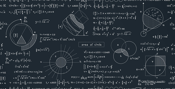 The formula for finding the area of a seamless circle on a blackboard.