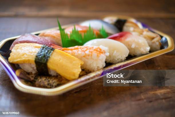 Sushi From Supermarkets Stock Photo - Download Image Now - Anago Nigiri, Calamari, Color Image