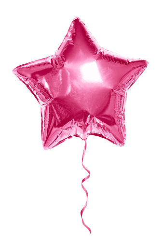 The pink balloon of the stars on a white background isolated.