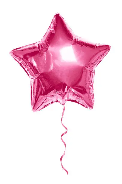 The pink balloon of the stars on a white background isolated.