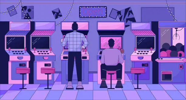 Vector illustration of Arcade video gaming lo fi aesthetic wallpaper