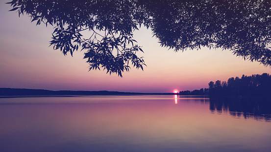 Summer landscape over Remote lake in Grand Rapids. Outdoor sunrise