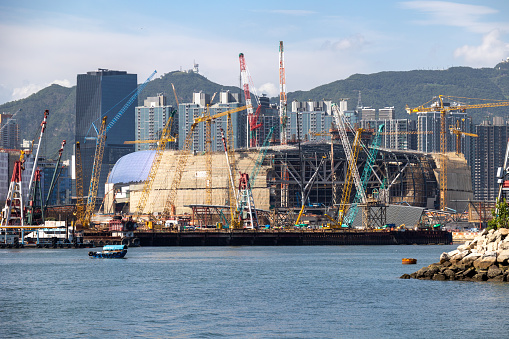 Hong Kong - August 16, 2023 : Kai Tak Sports Park Main Stadium being built on the site of the former airport of Hong Kong.