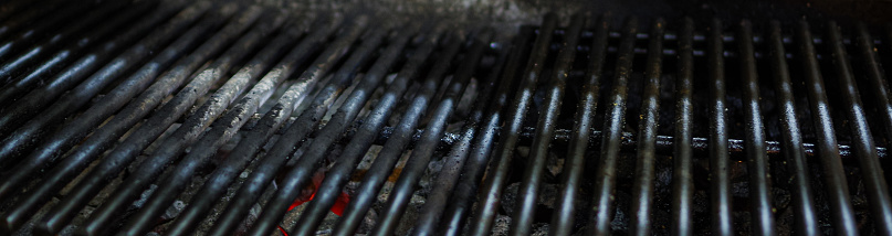 Old metal grill grates with burning charcoal background banner.\nSearing is a technique used in grilling, baking, braising, roasting, sautéing, and the like, in which the surface of the food (usually meat such as beef, poultry, pork, or seafood) is cooked at high temperature until a browned crust forms.\nA barbecue grill or barbeque grill is a device that cooks food by applying heat from below.
