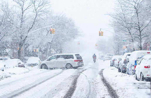 NYC city streets snow storm bad weather winter season