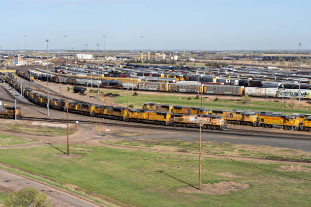 union pacific’s bailey yard viewed from golden spike tower in north platte, ne, usa - railroad spikes imagens e fotografias de stock