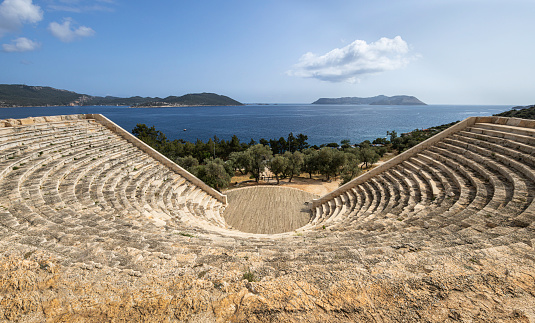 Antiphellos was one of the oldest settlements in the Antalya region and was an important Lycian Port City. This Hellenistic amphitheatre, which was restored in 2008, is located 500 metres from the centre of the city Kas, Antalya, Turkey.