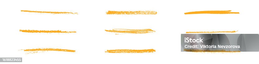 istock yellow brush strokes set, underscored lines collection, color highlights, featuring hand draw designs. Flat vector illustrations isolated background. 1618823455