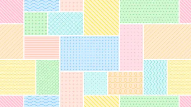 Vector illustration of Pattern background illustration of colorful square and rectangular tiles with various geometric patterns