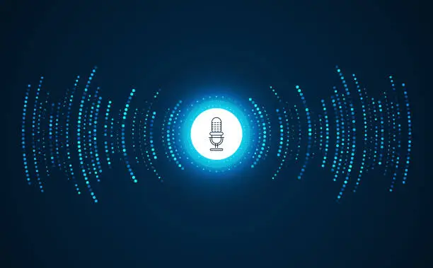 Vector illustration of Podcast concept. Microphone with voice recording wave. Future technology